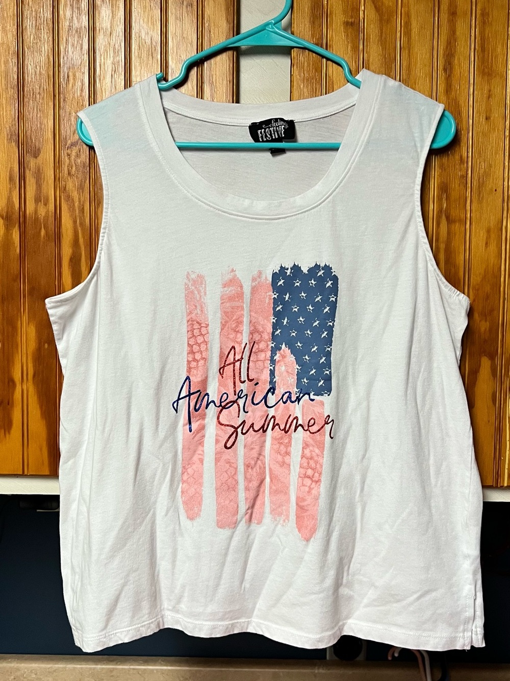 Womens White 'All American Summer' Flag Graphic Tank Top L